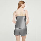 Womens Silk Pyjamas Shorts Set Cowl Neck Silk Camisole Silk Pajama Shorts Dark Gray XS