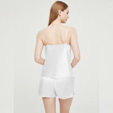 Womens Silk Pyjamas Shorts Set Cowl Neck Silk Camisole Silk Pajama Shorts White XS