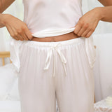 Women Silk Camisole Pajama Set V - neck Sleeveless Silk Cami White XS