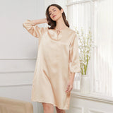 Womens Bow Tie Neck Silk Nightgown 3/4 Sleeves Silk Nighties Rosy Pink XS