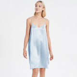 Women Silk Chemise V Neck Silk Nightgown Slip Dress Light Blue XS