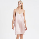 Women Silk Chemise V Neck Silk Nightgown Slip Dress Pink XS