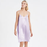 Women Silk Chemise V Neck Silk Nightgown Slip Dress Lavender XS