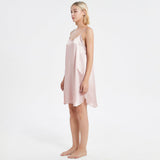 Women Silk Chemise V Neck Silk Nightgown Slip Dress Pink XS
