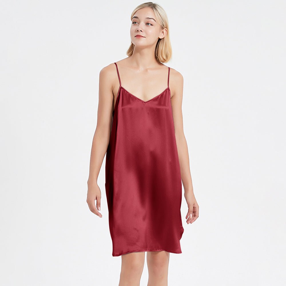 Women Silk Chemise V Neck Silk Nightgown Slip Dress Pink XS