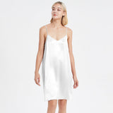 Women Silk Chemise V Neck Silk Nightgown Slip Dress White XS