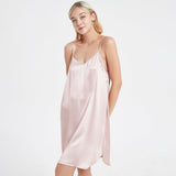 Women Silk Chemise V Neck Silk Nightgown Slip Dress Pink XS