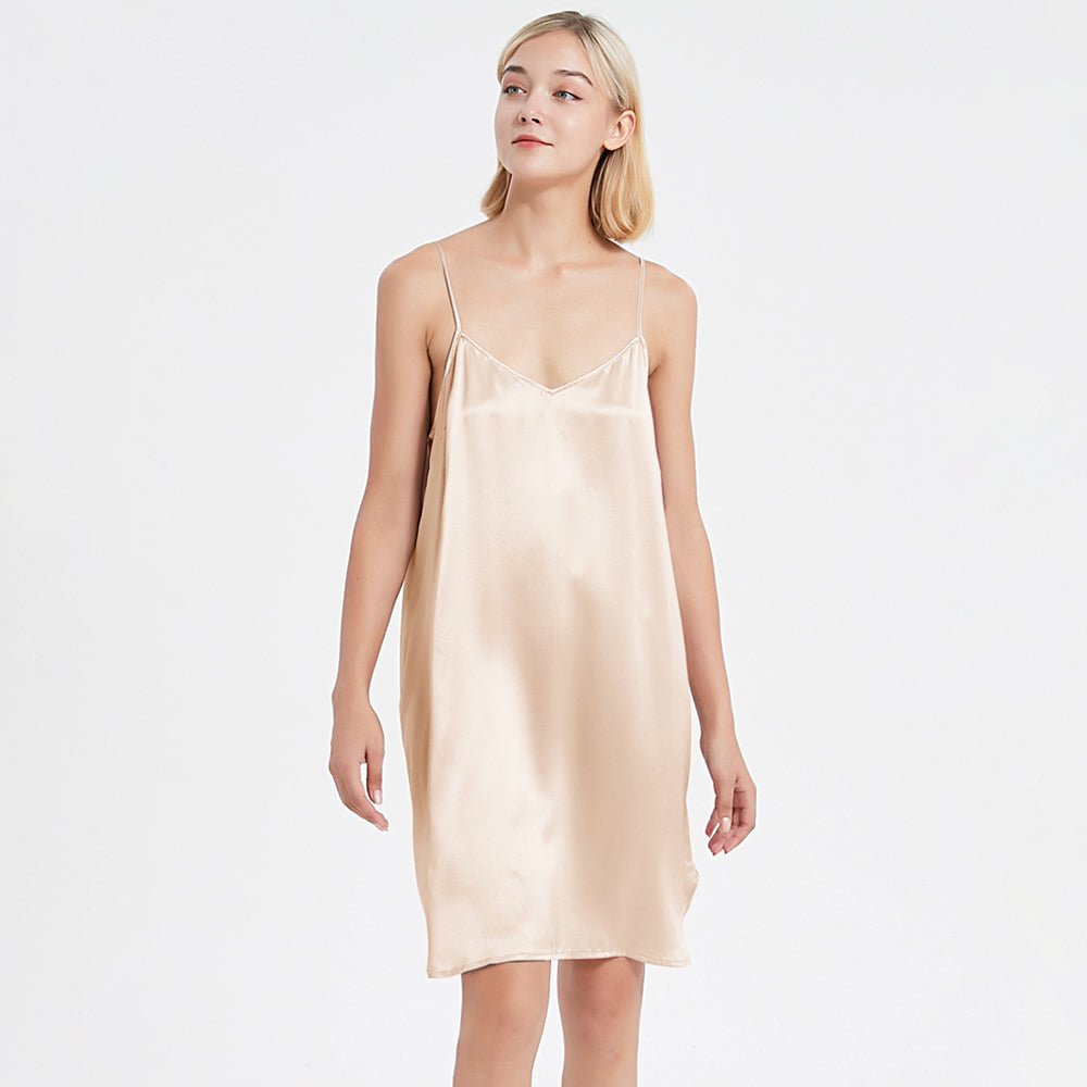 Women Silk Chemise V Neck Silk Nightgown Slip Dress Pink XS