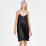Women Silk Chemise V Neck Silk Nightgown Slip Dress Black XS