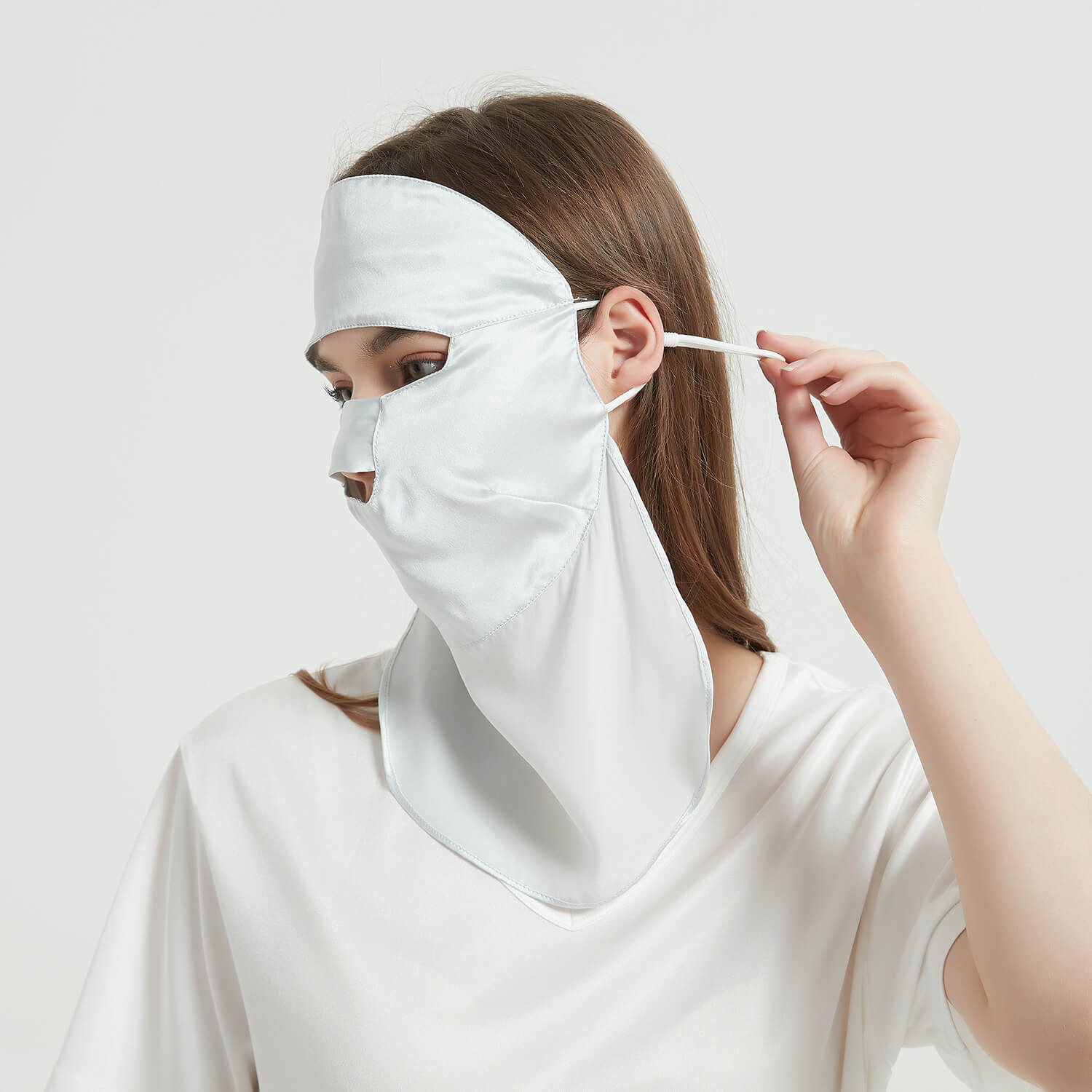 Women Silk Face Masks Breathable Full Sunburn Protection Silk Masks Silver Gray M