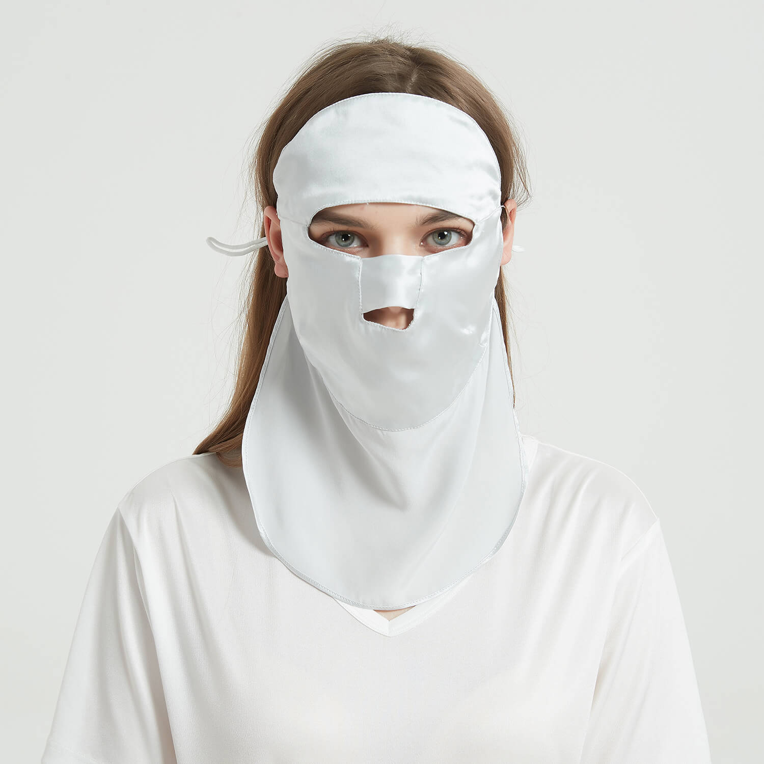 Women Silk Face Masks Breathable Full Sunburn Protection Silk Masks Silver Gray M