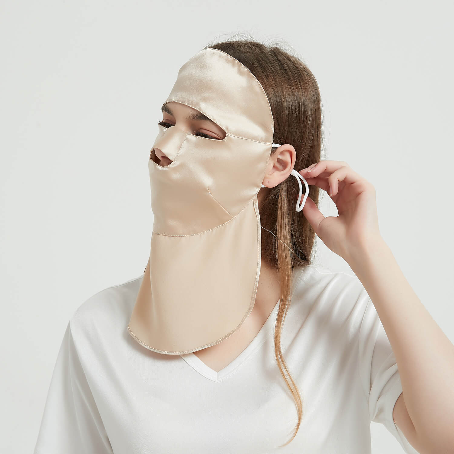 Women Silk Face Masks Breathable Full Sunburn Protection Silk Masks Champagne M