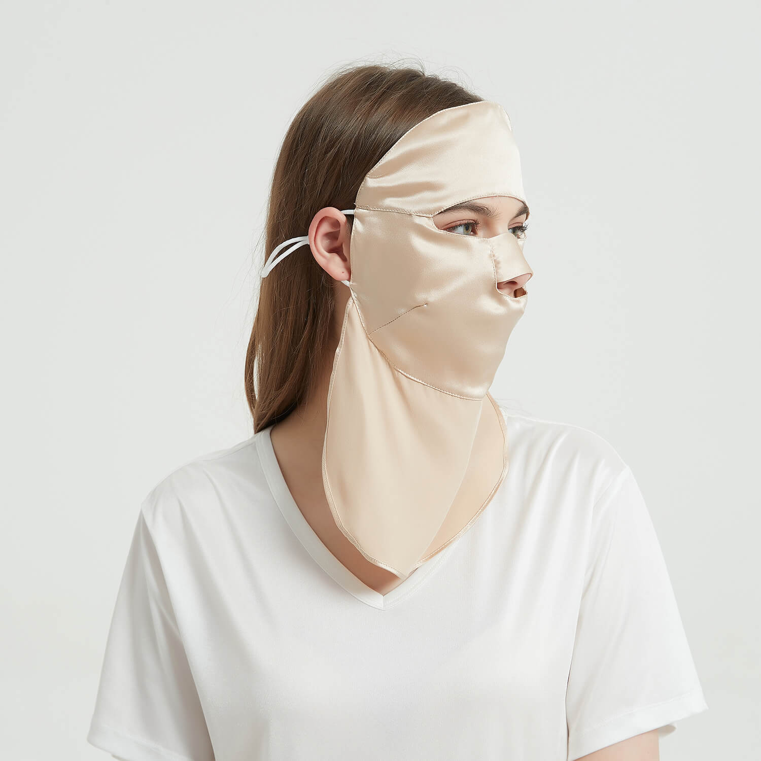 Women Silk Face Masks Breathable Full Sunburn Protection Silk Masks Champagne M
