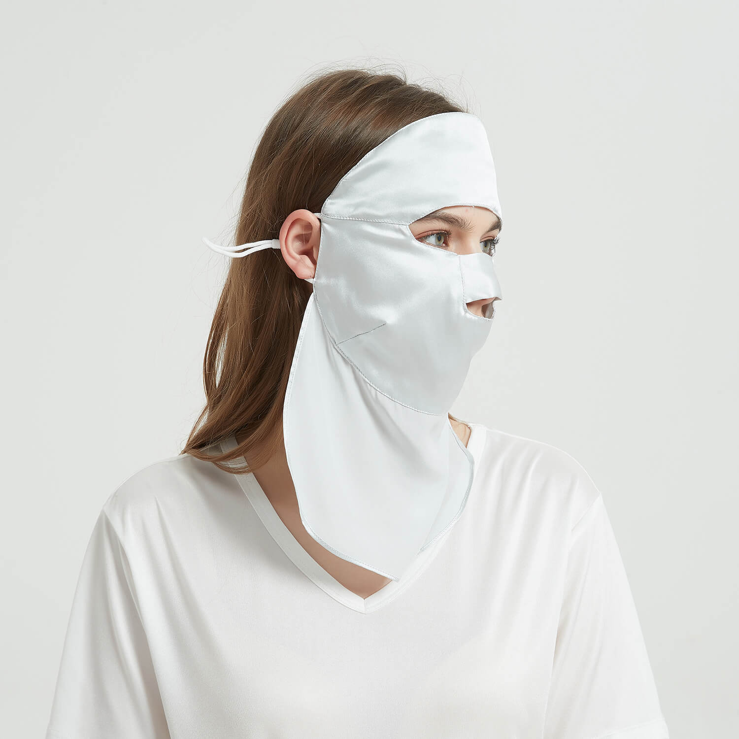Women Silk Face Masks Breathable Full Sunburn Protection Silk Masks Silver Gray M