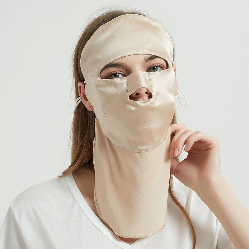 Women Silk Face Masks Breathable Full Sunburn Protection Silk Masks Champagne M