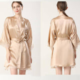 Women Silk Nightgown And Robe Set Short Lace Silk Robe Set Champagne XS