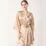 Women Silk Nightgown And Robe Set Short Lace Silk Robe Set Champagne XS