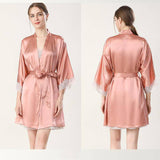 Women Silk Nightgown And Robe Set Short Lace Silk Robe Set Pink XS