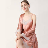 Women Silk Nightgown And Robe Set Short Lace Silk Robe Set Pink XS