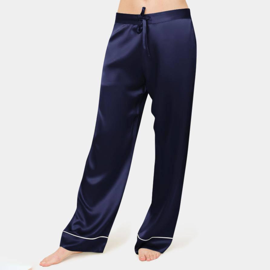 Women Silk Pajama Pants 100% Silk Pants Silk Trousers Navy Blue XS