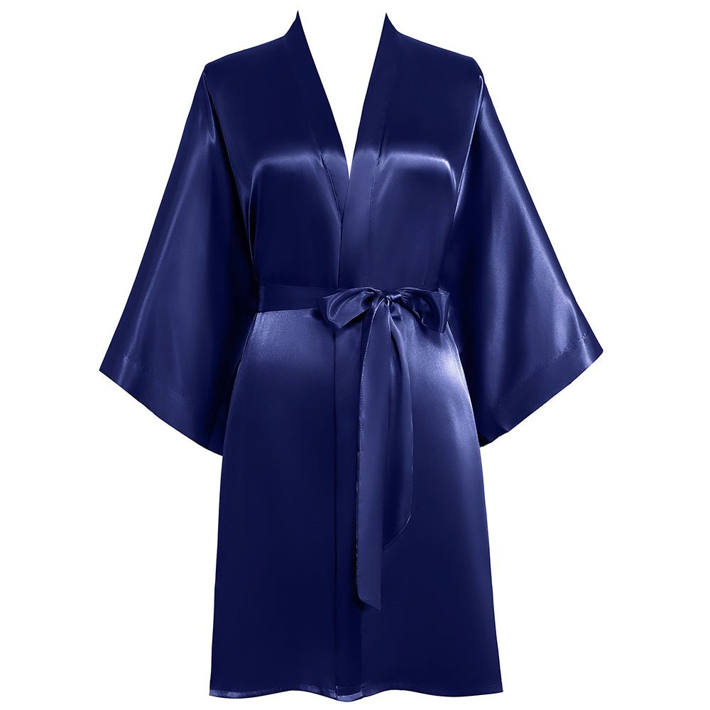 Women Short Silk Kimonos 100% Mulberry Silk Kimono Robe Navy Blue One size fits most