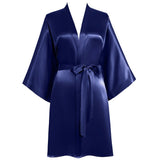 Women Short Silk Kimonos 100% Mulberry Silk Kimono Robe Navy Blue One size fits most