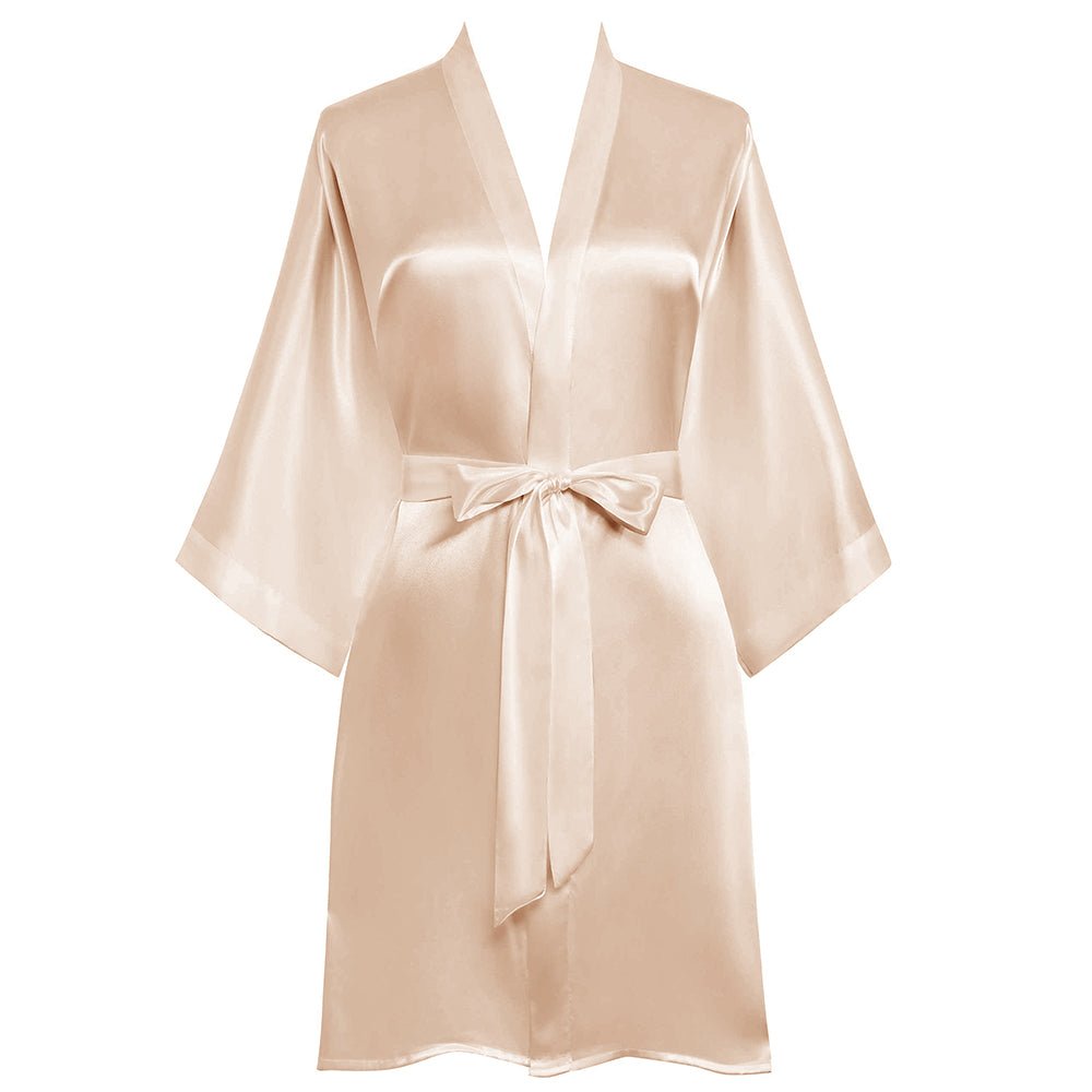 Women Short Silk Kimonos 100% Mulberry Silk Kimono Robe Champagne One size fits most