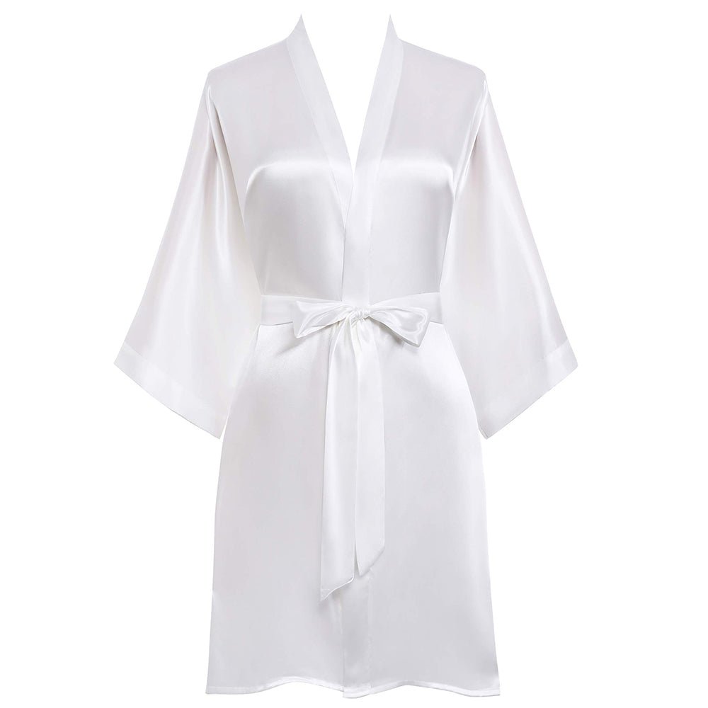 Women Short Silk Kimonos 100% Mulberry Silk Kimono Robe White One size fits most