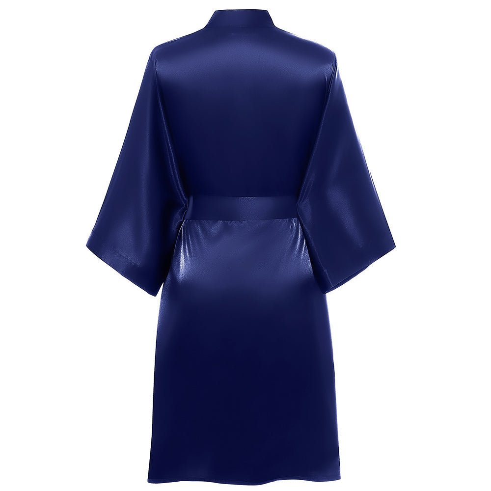 Women Short Silk Kimonos 100% Mulberry Silk Kimono Robe Navy Blue One size fits most