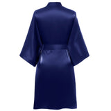 Women Short Silk Kimonos 100% Mulberry Silk Kimono Robe Navy Blue One size fits most