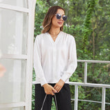 Women V Neck Silk Blouse Long Sleeves Office Work Silk Shirts Rosy Pink XS