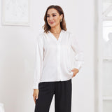 Women V Neck Silk Blouse Long Sleeves Office Work Silk Shirts Rosy Pink XS
