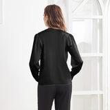 Women V Neck Silk Blouse Long Sleeves Office Work Silk Shirts Black XS