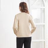 Women V Neck Silk Blouse Long Sleeves Office Work Silk Shirts Champagne XS