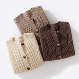 Womens Chunky Cable Knit Cashmere Cardigan With Oversized Buttons Taupe One size fits most