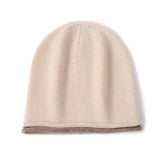 Womens Reversible Double - Layer Cashmere Beanie Knitted Cashmere Hats Beige M