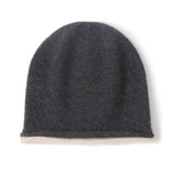 Womens Reversible Double - Layer Cashmere Beanie Knitted Cashmere Hats Gray M