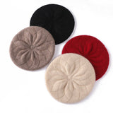 Womens 100% Cashmere Beret Cashmere Painter Hat Layered Petal Textured Knit Black M