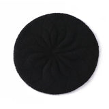 Womens 100% Cashmere Beret Cashmere Painter Hat Layered Petal Textured Knit Black M