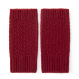 Womens 100% Cashmere Fingerless Gloves Diamond Knit Cashmere Hand Warmers Claret M