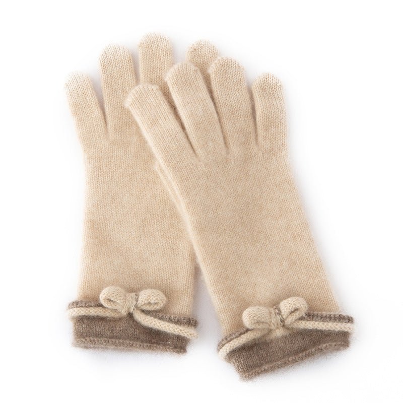 Womens 100% Cashmere Gloves with Bow Cashmere Dress Gloves Beige M
