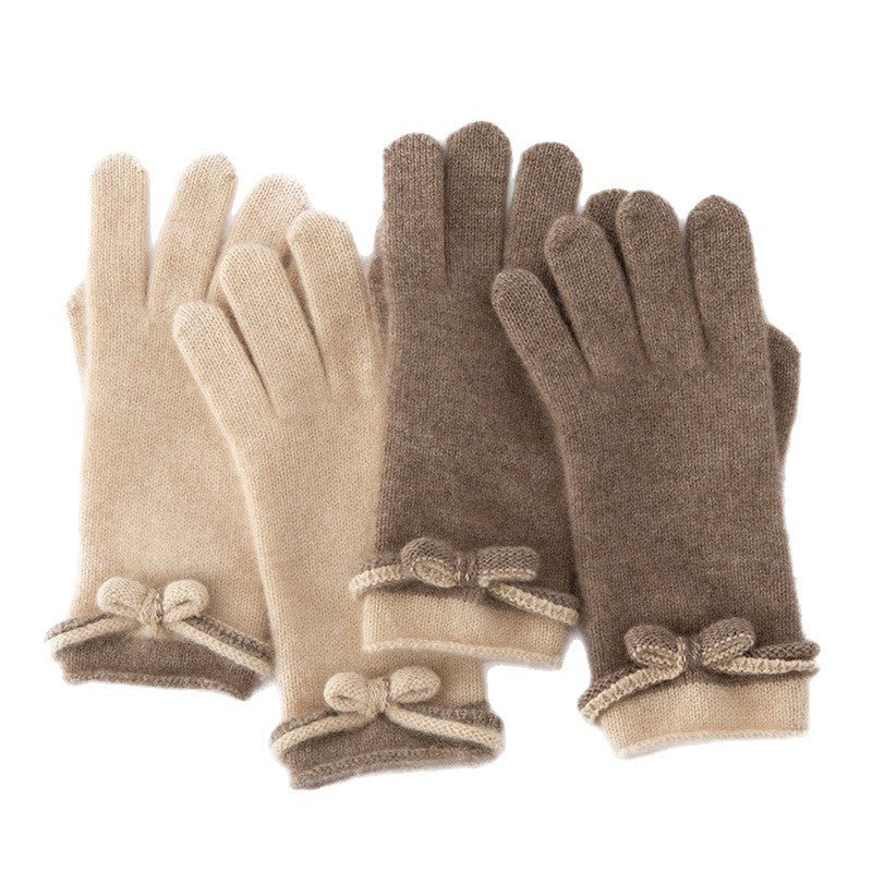 Womens 100% Cashmere Gloves with Bow Cashmere Dress Gloves Beige M