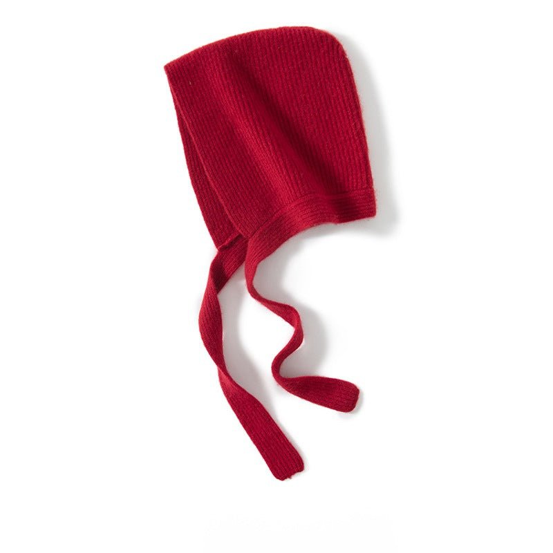 Womens 100% Cashmere Knit Hood with Ties Cashmere Hood Hat Red M