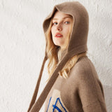 Womens 100% Cashmere Knit Hood with Ties Cashmere Hood Hat Taupe M
