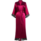 Womens 100% Silk Kimono With Lace Silk Robe Claret One size fits most