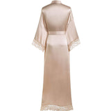 Womens 100% Silk Kimono With Lace Silk Robe Champagne One size fits most