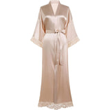 Womens 100% Silk Kimono With Lace Silk Robe Champagne One size fits most