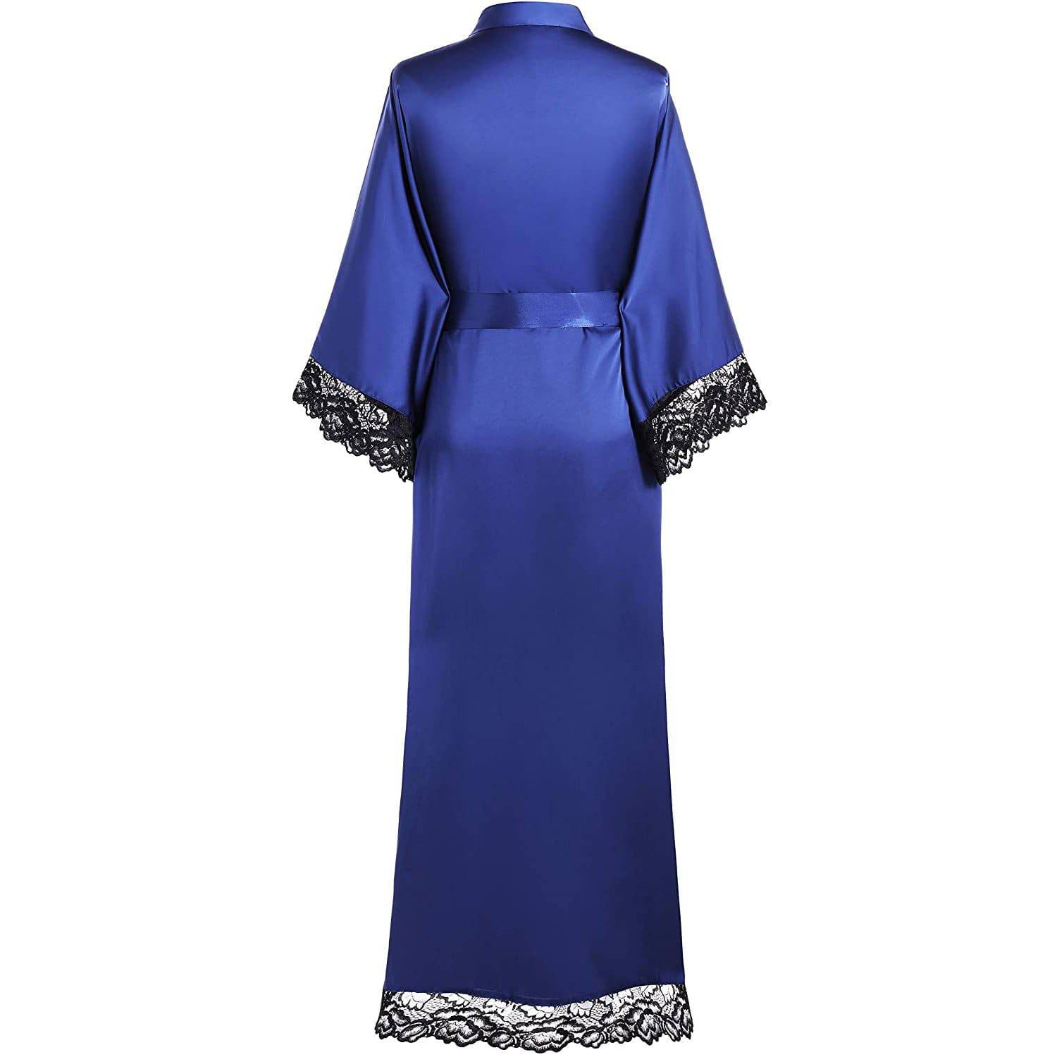 Womens 100% Silk Kimono With Lace Silk Robe Navy Blue One size fits most