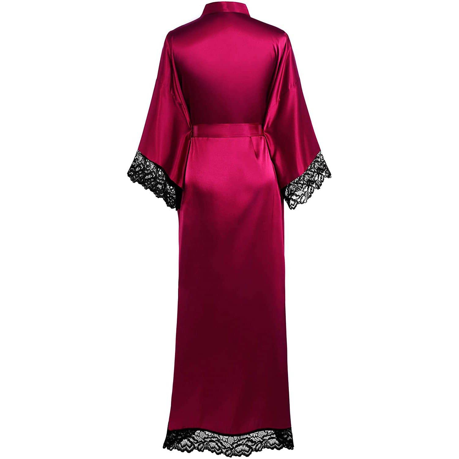Womens 100% Silk Kimono With Lace Silk Robe Claret One size fits most