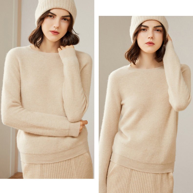 Womens Crew Neck Cashmere Sweater Long Sleeve Cashmere Pullover Beige XS